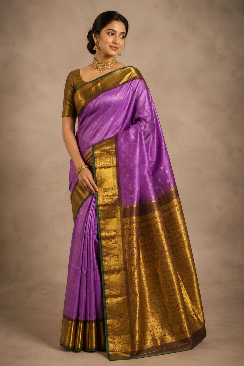 Lavender Kanchipuram Tissue Silk Saree